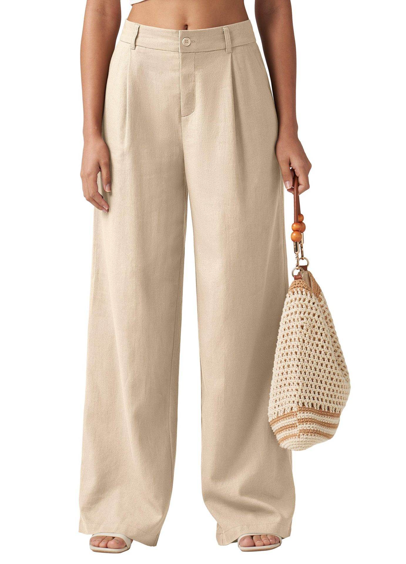 Loose Casual And Comfortable Pocket Straight-leg Pants For Women Khaki MuddyStock