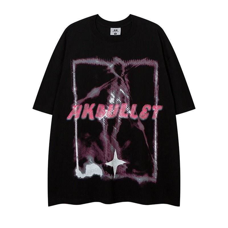 Abstract Graffiti Printing Short Sleeve Women Black MuddyStock