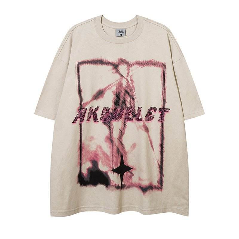 Abstract Graffiti Printing Short Sleeve Women Khaki MuddyStock