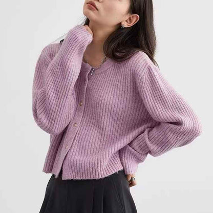 Autumn And Winter Simple Round Neck Knitted Cardigan MuddyStock