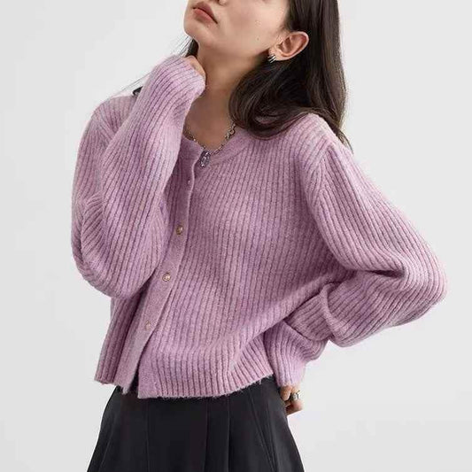 Autumn And Winter Simple Round Neck Knitted Cardigan MuddyStock