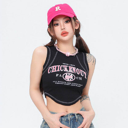 Retro Distressed Printed Short Top For Women MuddyStock