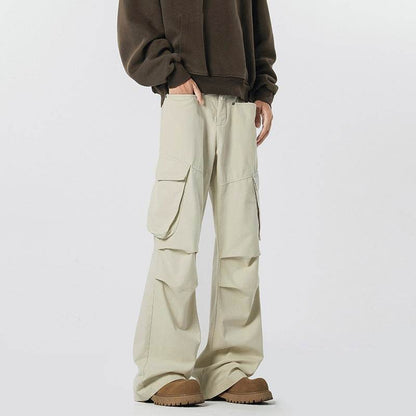 Retro High Street Fashion Trendy Trousers Trendy Men's Straight Casual Pants Beige MuddyStock