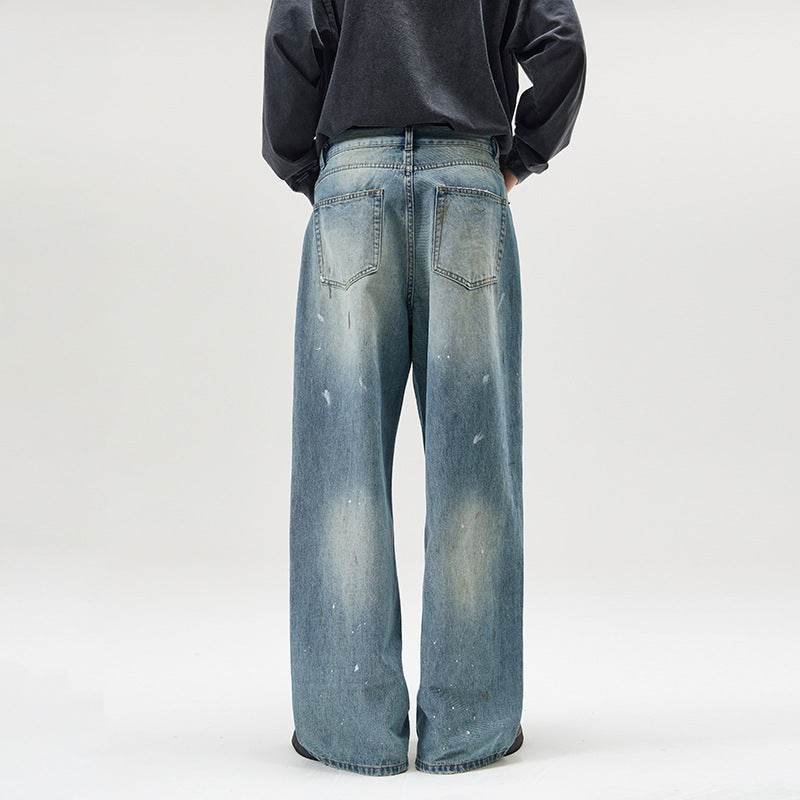 American-style Splash-ink Washed Loose Jeans For Men MuddyStock