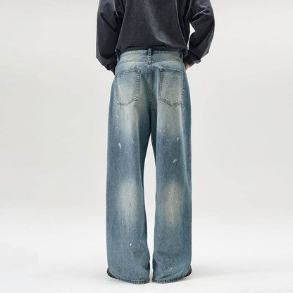 American-style Splash-ink Washed Loose Jeans For Men MuddyStock