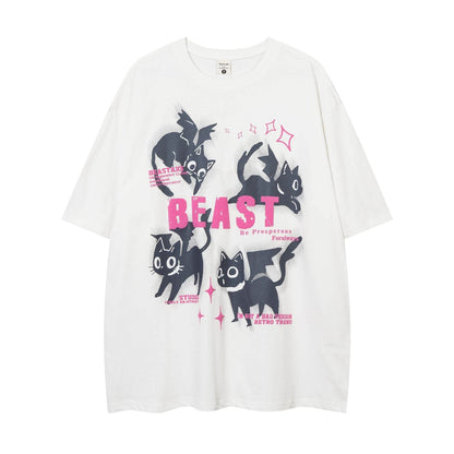 Kitten Loose Casual Short-sleeved T-shirt For Men And Women White MuddyStock