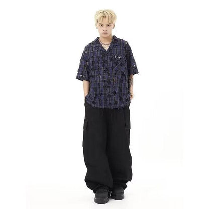 American Vintage Crumpled Multi-pocket Loose Cargo Pants Black MuddyStock