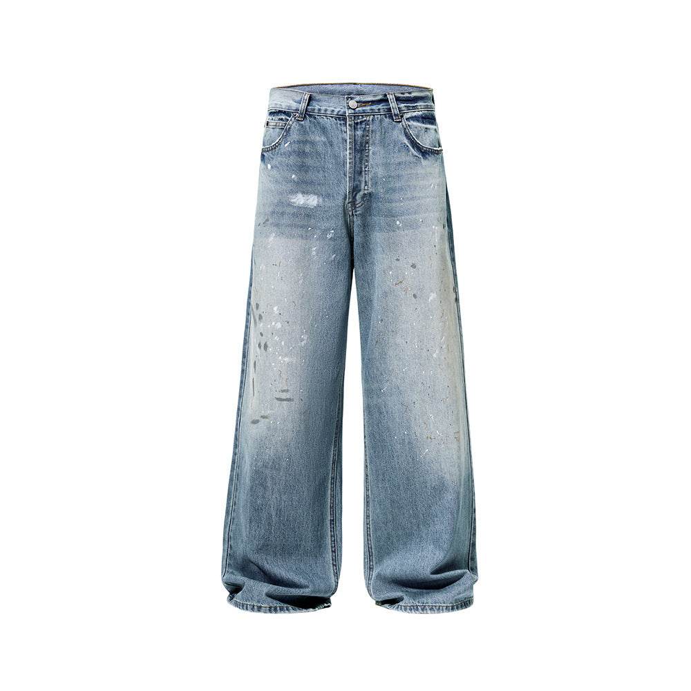 American-style Splash-ink Washed Loose Jeans For Men MuddyStock