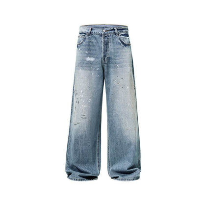 American-style Splash-ink Washed Loose Jeans For Men MuddyStock