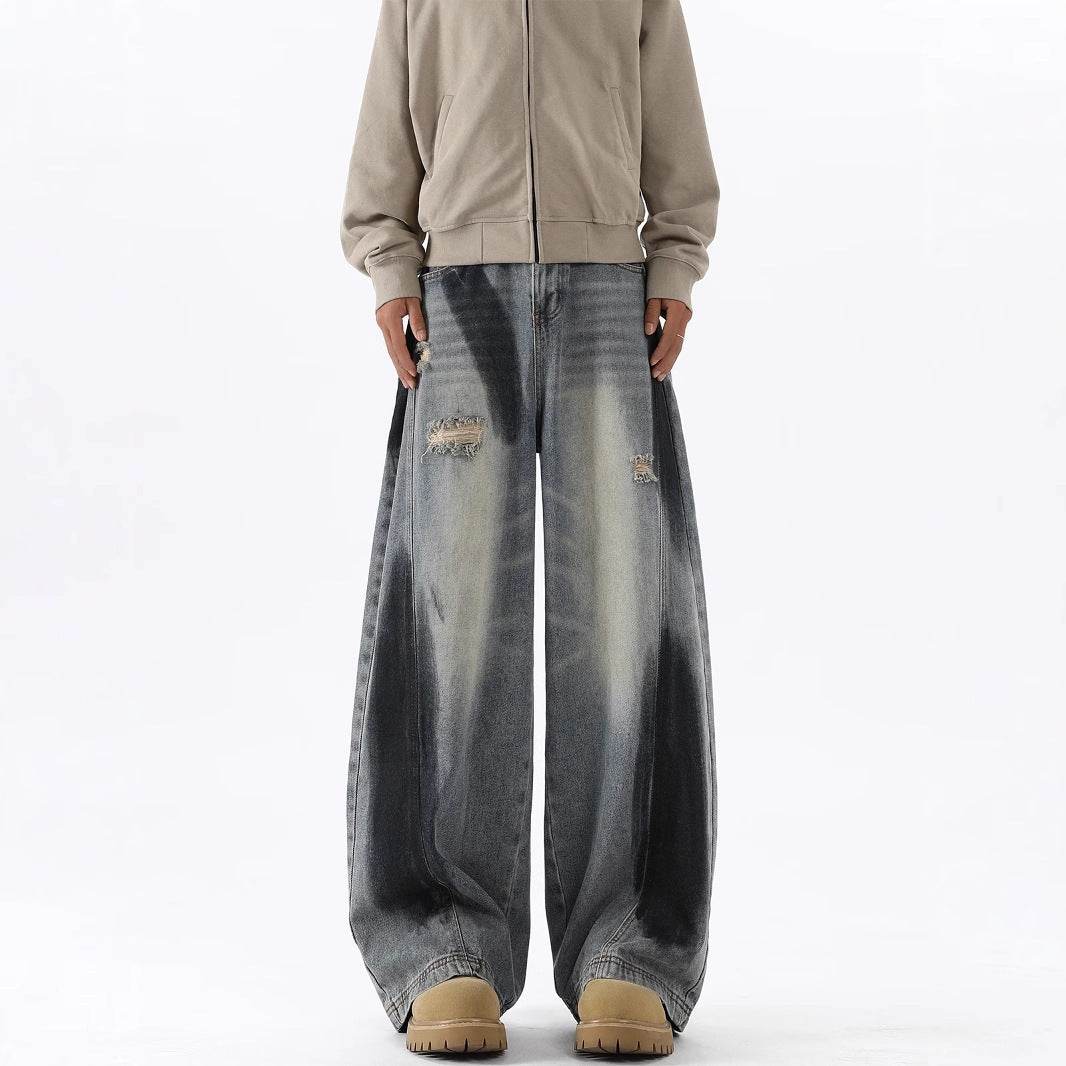 Men's American-style Splash-ink Ripped Machete Jeans MuddyStock