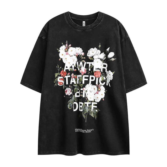 Fashion Flower Letter Print Short-sleeve For Men And Women MuddyStock