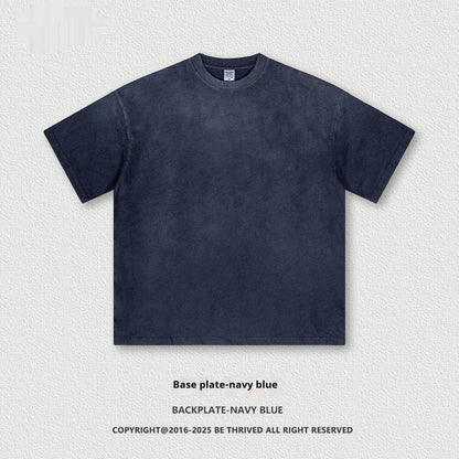 Retro Washed Round Neck Short Sleeve Men And Women Base Version Navy Blue MuddyStock